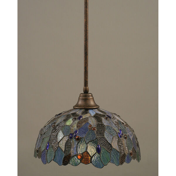 Bronze One-Light Pendant with Blue Mosaic Tiffany Glass, image 1