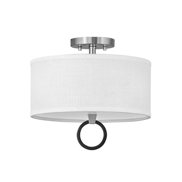 Link Brushed Nickel Two-Light LED Semi-Flush Mount with Off White Linen Shade, image 1