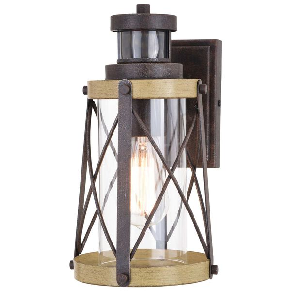 Harwood Oxidized Iron and Burnished Elm One-Light Motion Sensor Dusk to Dawn Outdoor Wall Lantern with Clear Glass, image 1