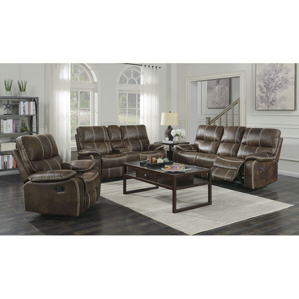 Selby Chocolate Brown 85-Inch Reclining Sofa with USB Charging Station, image 5