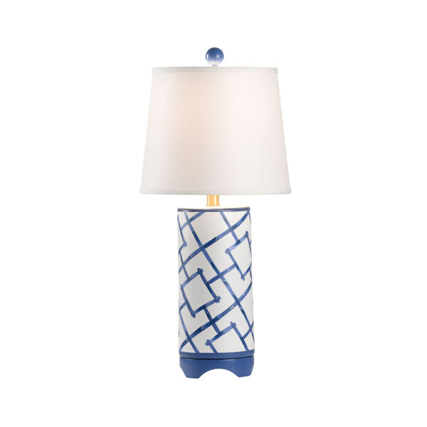 Pam Cain White and Blue One-Light Table Lamp, image 1