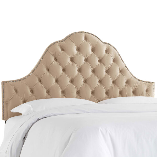 California King Velvet Pearl 74-Inch Nail Button Tufted Arch Headboard, image 1