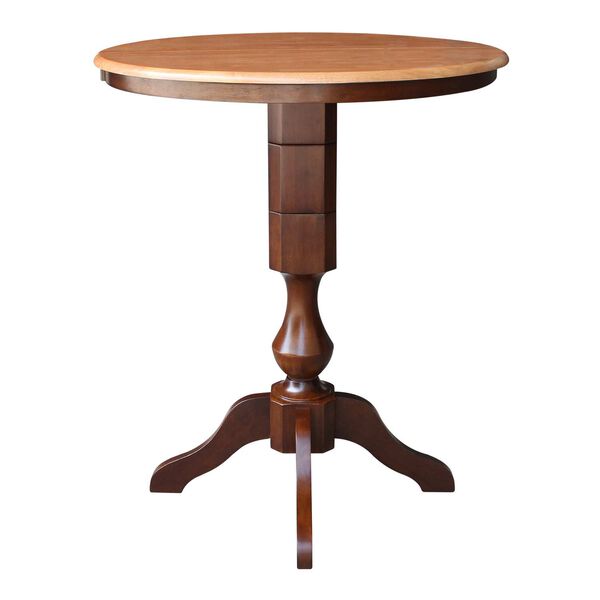 Cinnamon and Espresso Round Top Pedestal Bar Height Table with 12-Inch Leaf, image 1