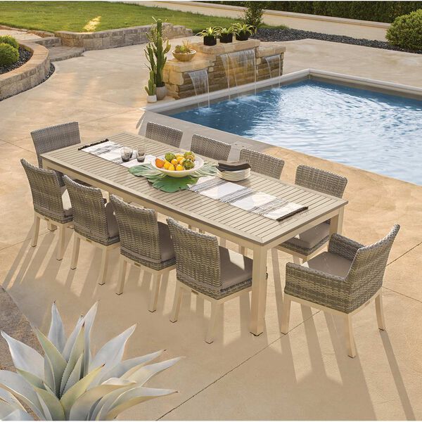 Travira and Argento Stone 11-Piece Outdoor Table and Woven Chair Dining Set, image 2