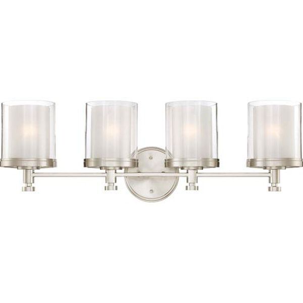Decker Brushed Nickel Four-Light Vanity Fixture w/Clear &amp;amp; Frosted Glass, image 1