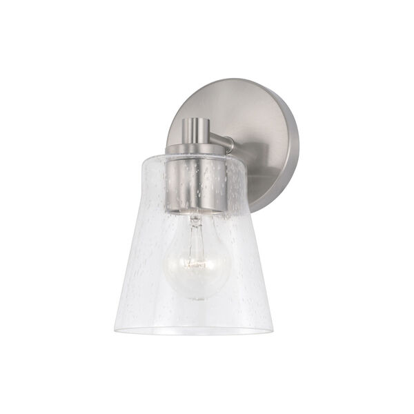 HomePlace Baker Brushed Nickel One-Light Sconce with Clear Seeded Glass, image 1