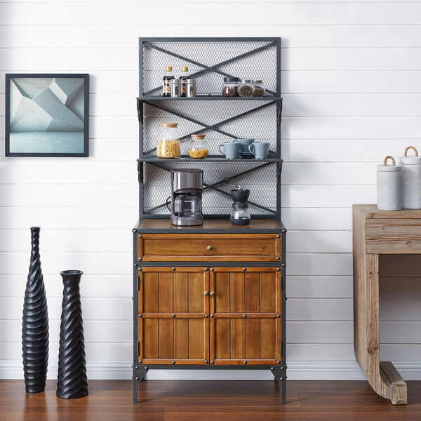 Bexfield Gunmetal Gray with Natural Pine Bakers Rack, image 1