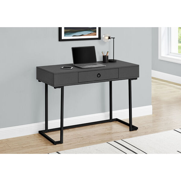 Grey and Black Writing Desk with One Drawer, image 2