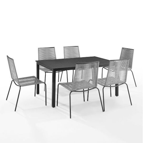 Fenton Gray and Matte Black Outdoor Seven-Piece Wicker Dining Table Set, image 2