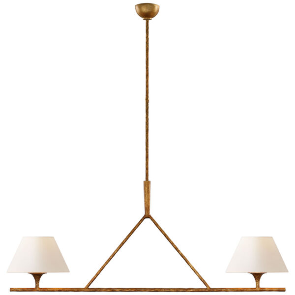 Cesta Large Linear Chandelier in Gilded Iron with Linen Shades by Ian K. Fowler, image 1