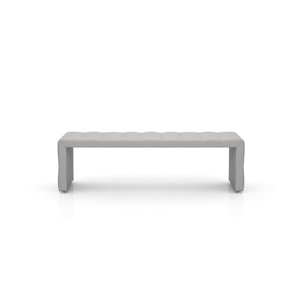 Broad Pearl Gray Leather Bench, image 2