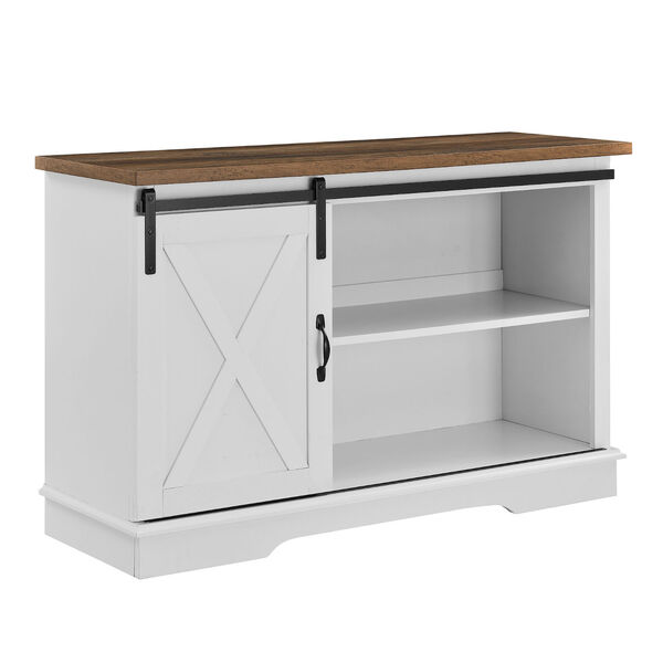 Rustic Oak and Solid White Sliding Barn Door TV Stand, image 1