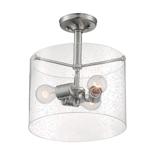 Bransel Brushed Nickel Three-Light Semi-Flush Mount with Clear Seeded Glass, image 2