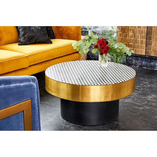 Optic Brass Geometric Patterned Round Coffee Table, image 5
