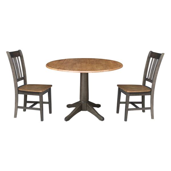 Hickory Washed Coal Round Dual Drop Leaf Dining Table with Two Splatback Chairs, image 1