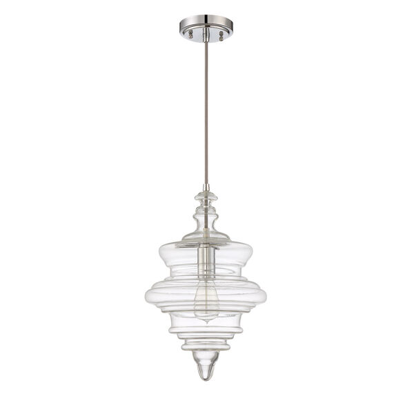 Chrome One-Light 10-Inch Pendant with Clear Glass Shade, image 1