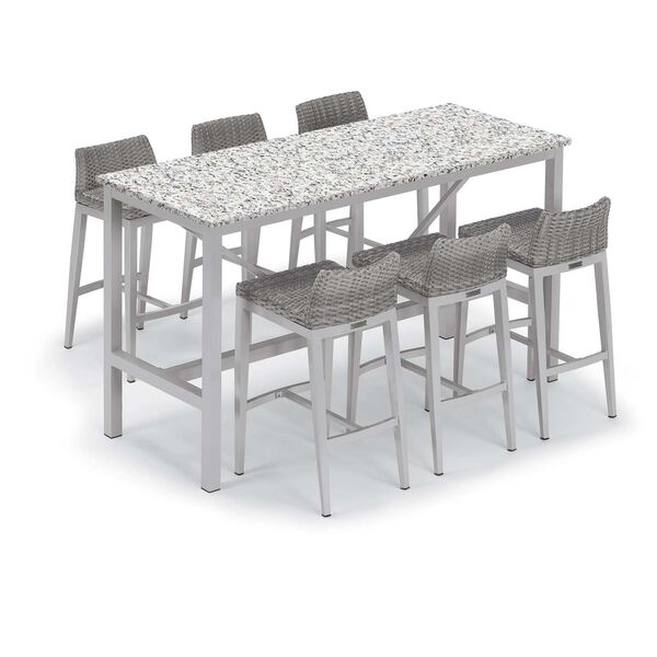 Travira and Argento Ash Seven-Piece Outdoor Bar Table and Bar Stool Set, image 1