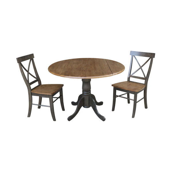Hickory and Washed Coal 42-Inch Dual Drop leaf Table with X-Back Chairs, Three-Piece, image 1