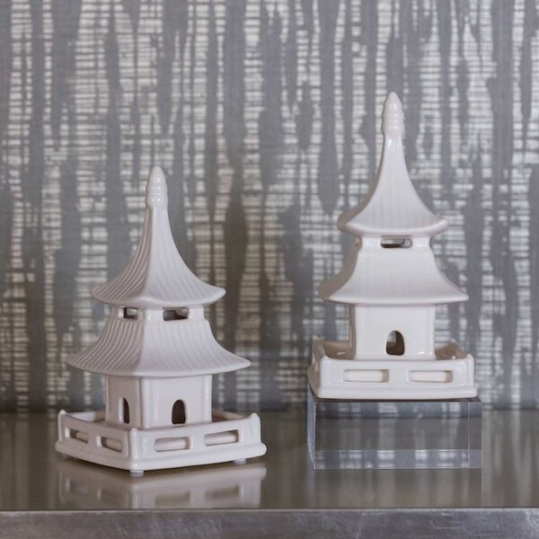 Pagoda White Nine-Inch Decorative Object, Set of Two, image 3