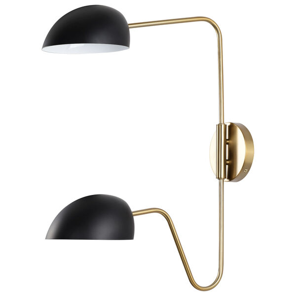 Trilby Matte Black and Burnished Brass Two-Light Wall Sconce, image 1