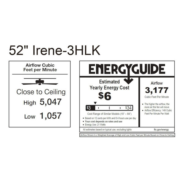 Irene-3HLK Polished Chrome and Matte Black 52-Inch Ceiling Fan with LED Light Kit, image 2