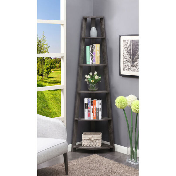 Newport Weathered Gray Five-Tier Corner Bookcase, image 2