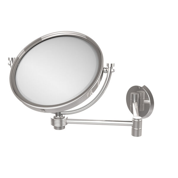 8 Inch Wall Mounted Extending Make-Up Mirror 2X Magnification with Groovy Accent, Polished Chrome, image 1