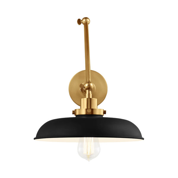 Wellfleet Midnight Black and Burnished Brass One-Light Double Arm Wide Task Sconce, image 1