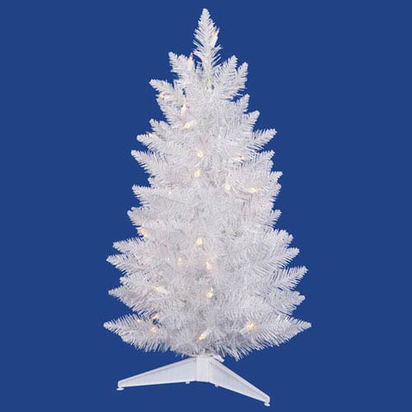 Crystal White Spruce 3 Ft. Artificial Pencil Tree with 45 Pure White LED Lights, image 1