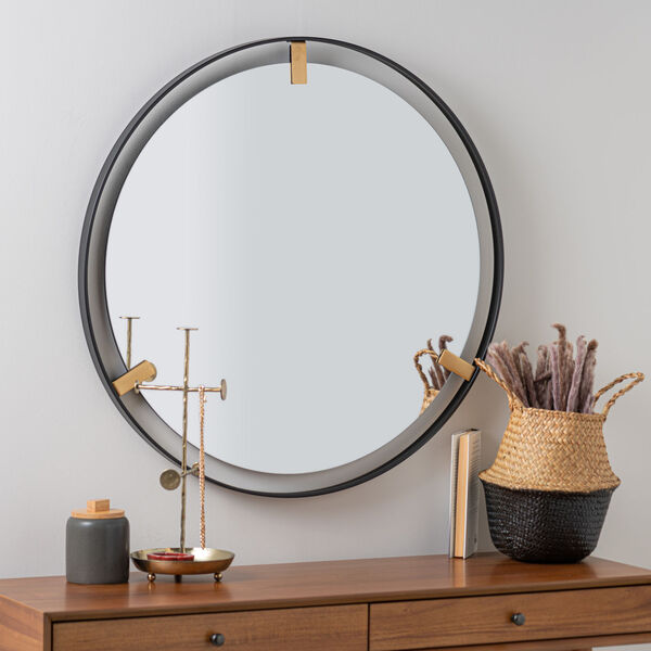 Chandler Black and Gold Accents 34-Inch x 34-Inch Wall Mirror, image 1