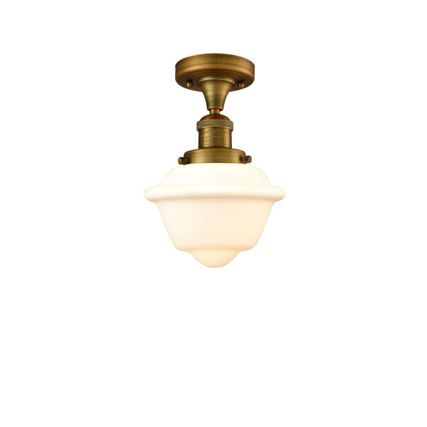 Franklin Restoration Brushed Brass 11-Inch One-Light Semi-Flush Mount with Matte White Cased Small Oxford Shade, image 1