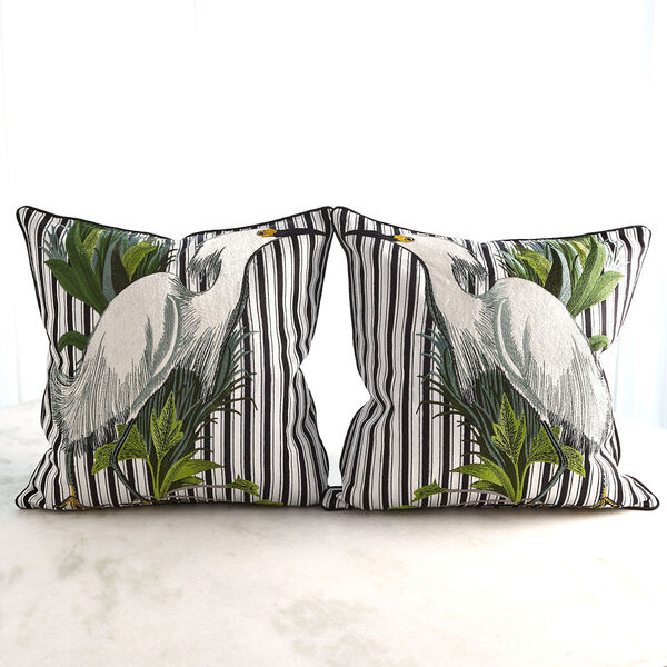 White and Black Left Facing Snowy Egret Pillow, image 5