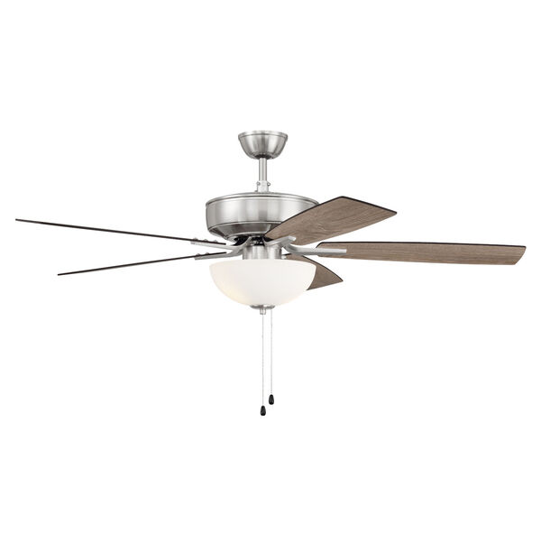 Pro Plus Brushed Polished Nickel 52-Inch Two-Light Ceiling Fan with White Frost Bowl Shade, image 3