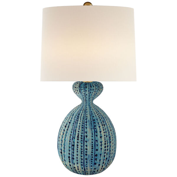 Gannet Table Lamp in Pebbled Aquamarine with Linen Shade by AERIN, image 1