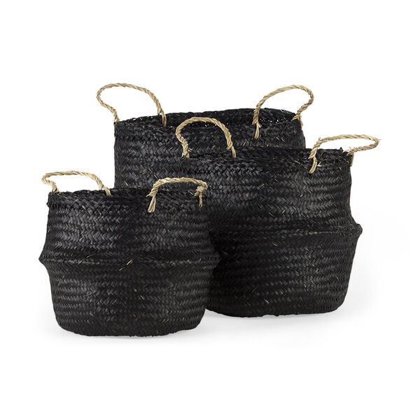 Ella Black and Brown Basket with Handle, Set of 3, image 1