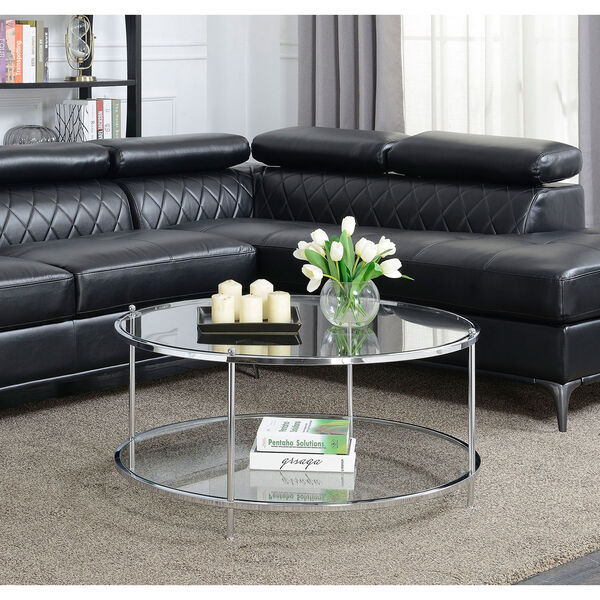 Royal Crest 2 Tier Round Glass Coffee Table in Clear Glass and Chrome Frame, image 3