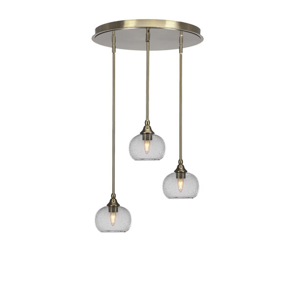 Empire New Age Brass Three-Light Cluster Pendalier with Seven-Inch Clear Bubble Glass, image 1