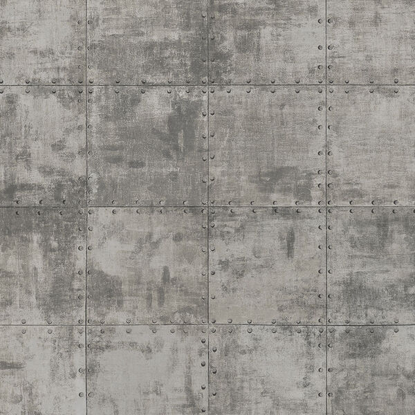 Metallic Silver and Black Steel Tile Wallpaper, image 1