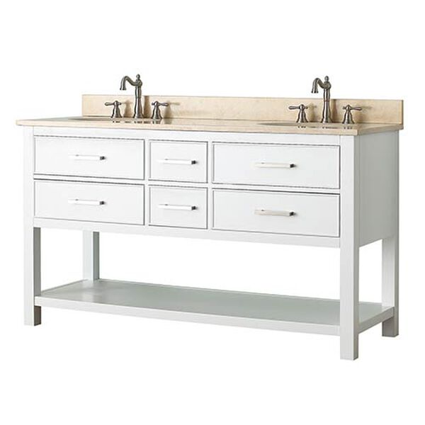 Brooks White 60-Inch Vanity Combo with Galala Beige Marble Top, image 2
