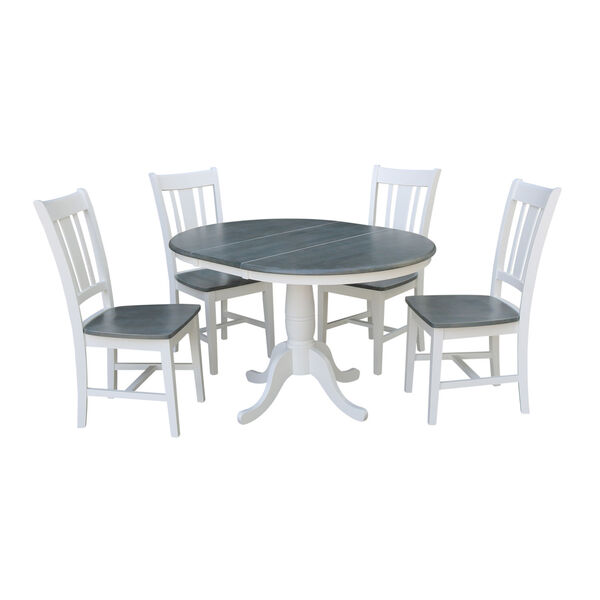 San Remo White and Heather Gray 36-Inch Round Extension Dining Table With Four Chairs, Five-Piece, image 1