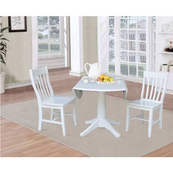 White Round Drop Leaf Table with Chairs, 3-Piece, image 4