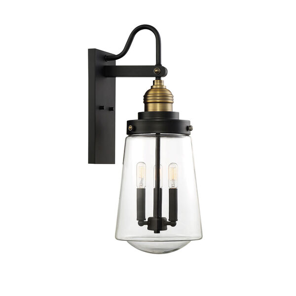 Afton Vintage Black with Warm Brass Three-Light Outdoor Wall Sconce, image 4