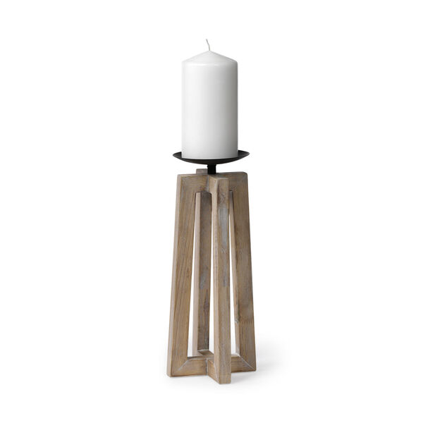 Astra II Light Brown Large Wood Pedestal Base Table Candle Holder, image 1