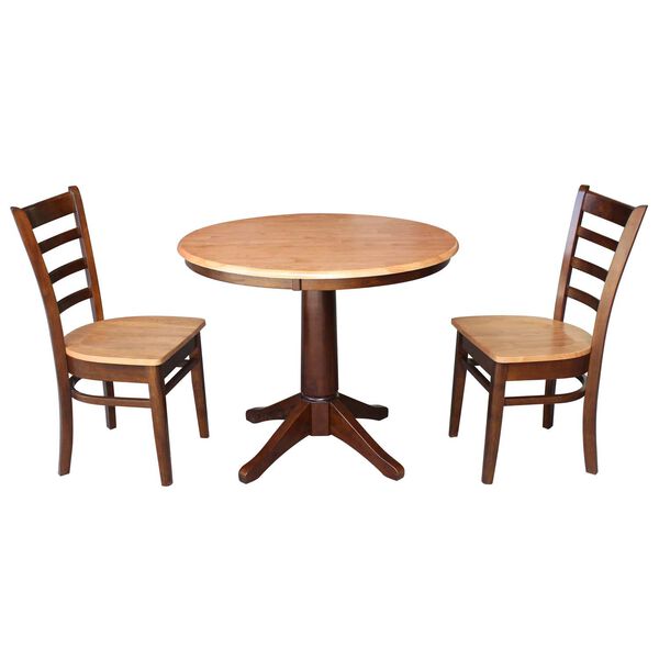 Cinnamon and Espresso 36-Inch Round Top Pedestal Dining Table with Emily Chairs, 3-Piece, image 1