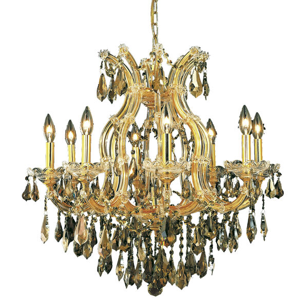 Maria Theresa Gold Nine-Light 26-Inch Chandelier with Royal Cut Golden Teak Smoky Crystal, image 1