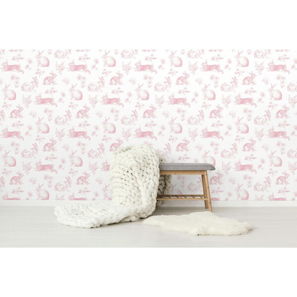 A Perfect World Pink Bunny Toile Wallpaper - SAMPLE SWATCH ONLY, image 5