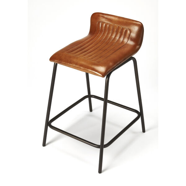 Industrial Chic Brown Ludlow Leather and Metal Counter Stool, image 1
