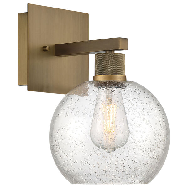 Port Nine Brass-Antique and Satin Globe Outdoor One-Light LED Wall Sconce with Clear Glass, image 1