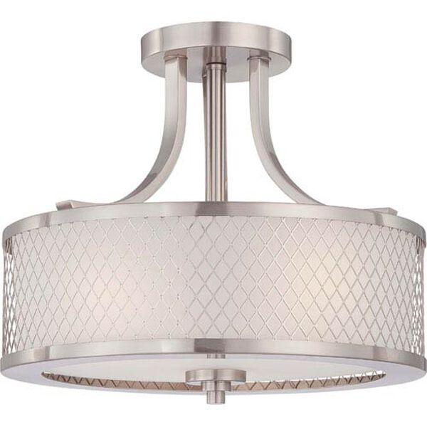 Fusion Brushed Nickel Three-Light Semi Flush Fixture w/Frosted Glass, image 1