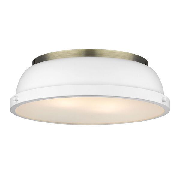 Duncan Aged Brass 14-Inch Two-Light Flush Mount with a Matte White Shade, image 1